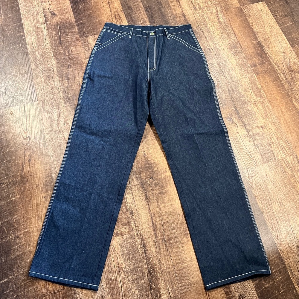 NWT Vintage Liberty Mens Carpenter Jeans Dark Wash Contrast Stitch Denim 36x34